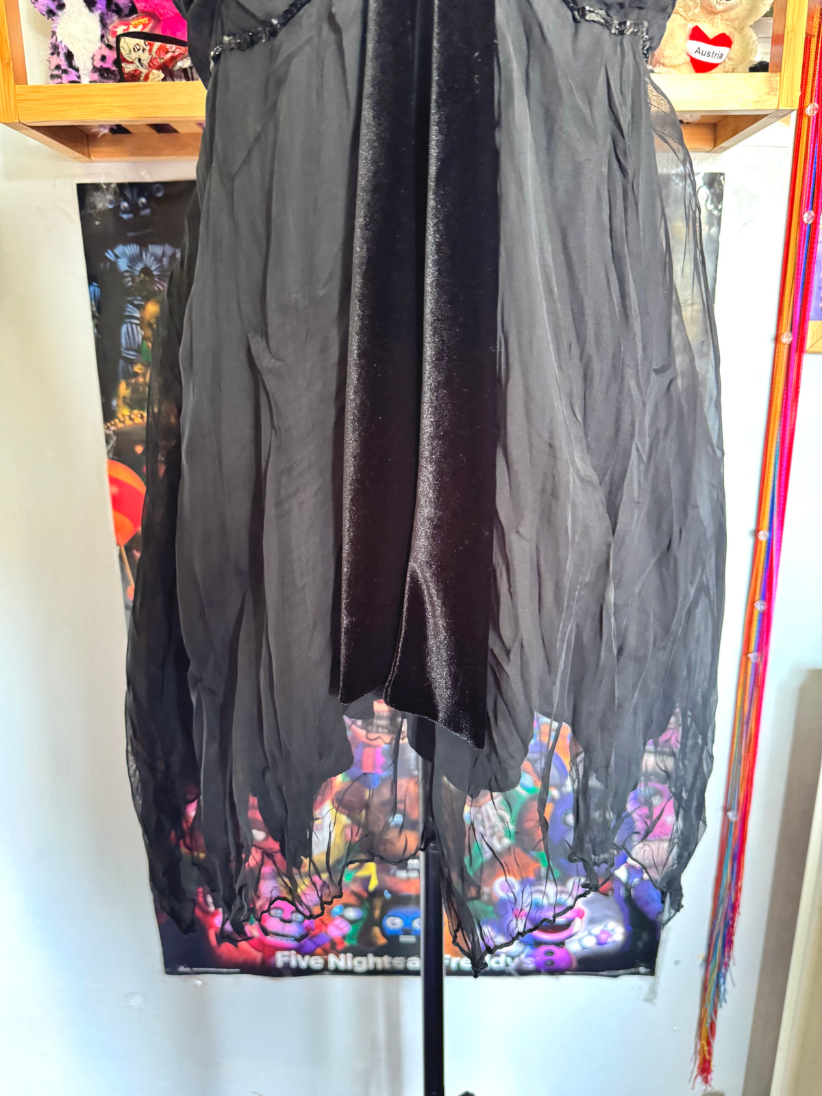 y2k vintage black and grey layered floaty babydoll cami top with velvet accents