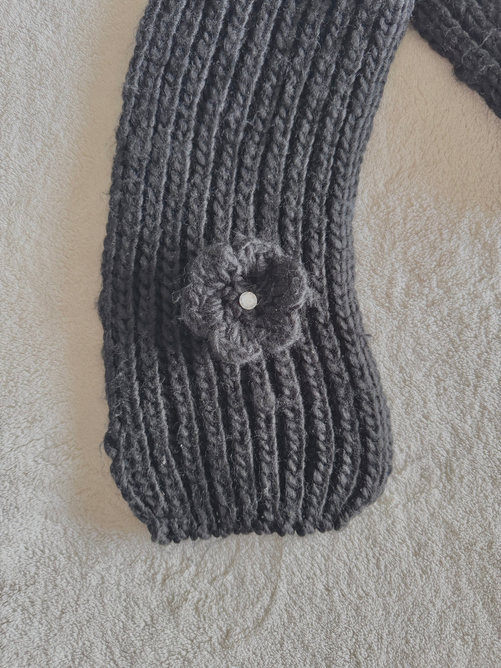 y2k vintage black knitted scarf with floral rhinestone detail