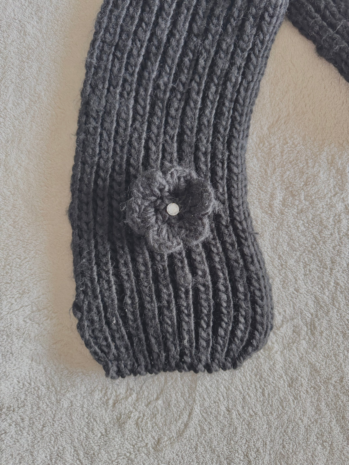 y2k vintage black knitted scarf with floral rhinestone detail