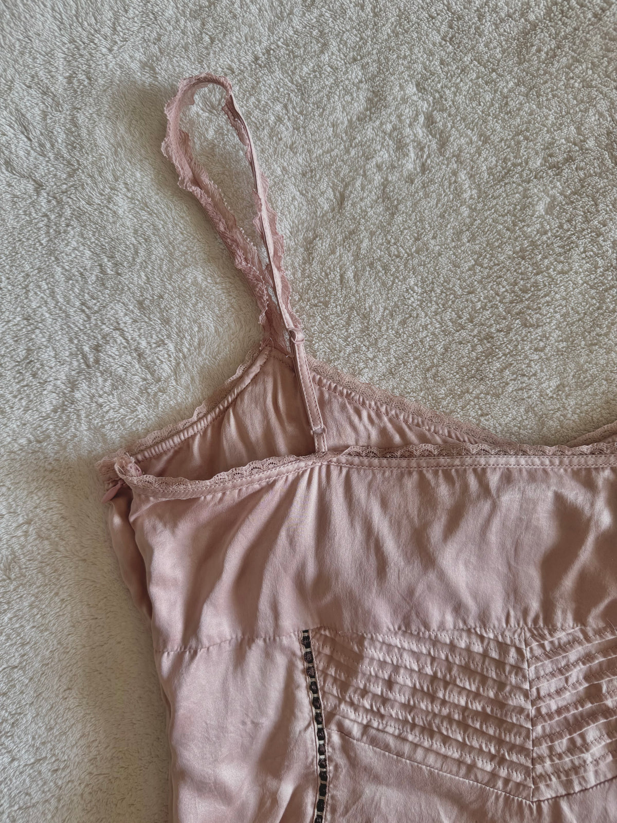 y2k vintage dusky pink silk cami top with 3D flowers embellished