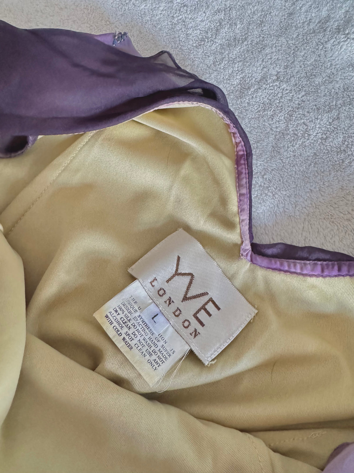 y2k vintage violet purple whimsical silk floral beaded hanky hem cowl neck maxi dress fairy