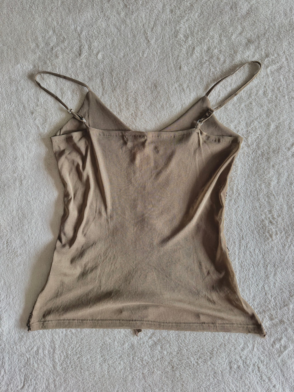 y2k vintage khaki brown sheer mesh butterfly sequinned cami top with jagged asymmetrical hem fairy