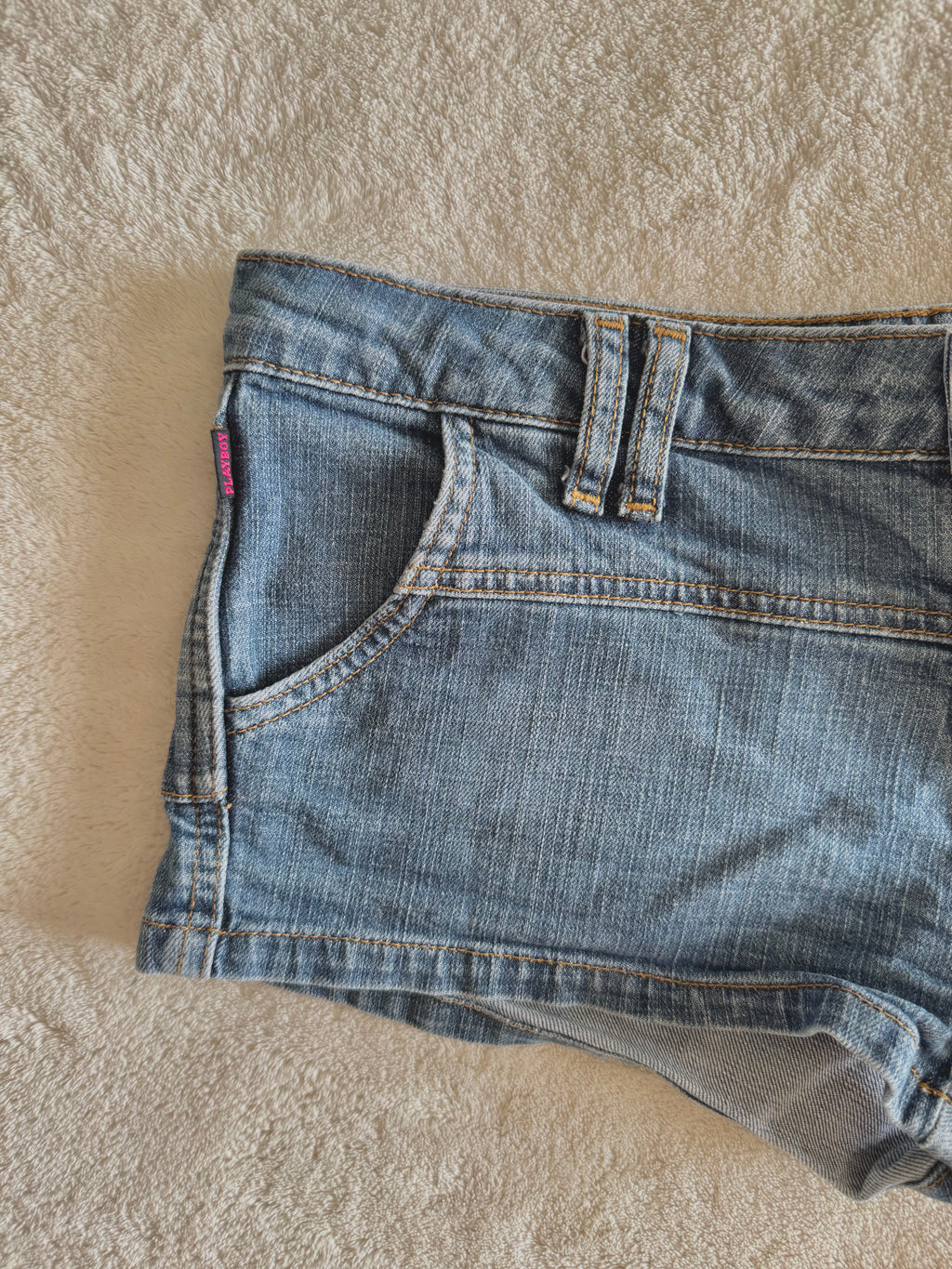 y2k vintage low waisted medium wash playboy bunny micro mini shorts