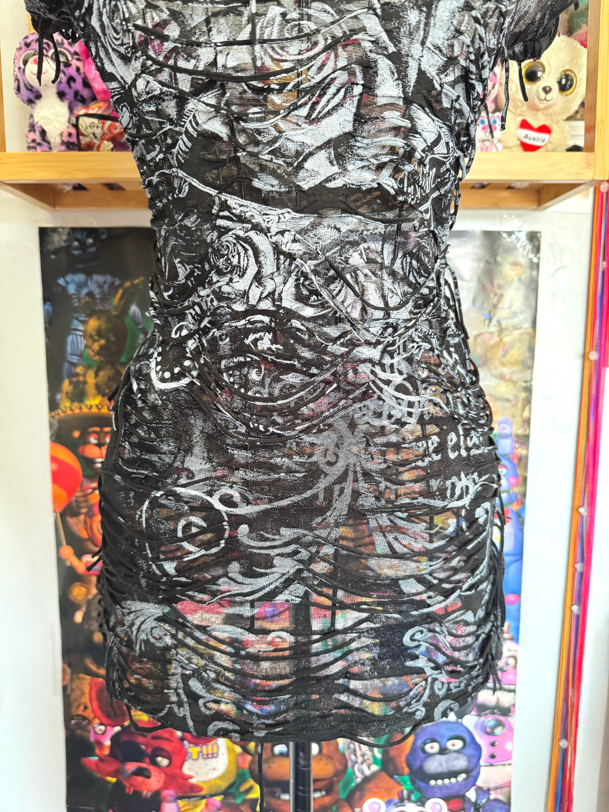y2k vintage insane slashed graphic rose print sheer fitted tee grunge