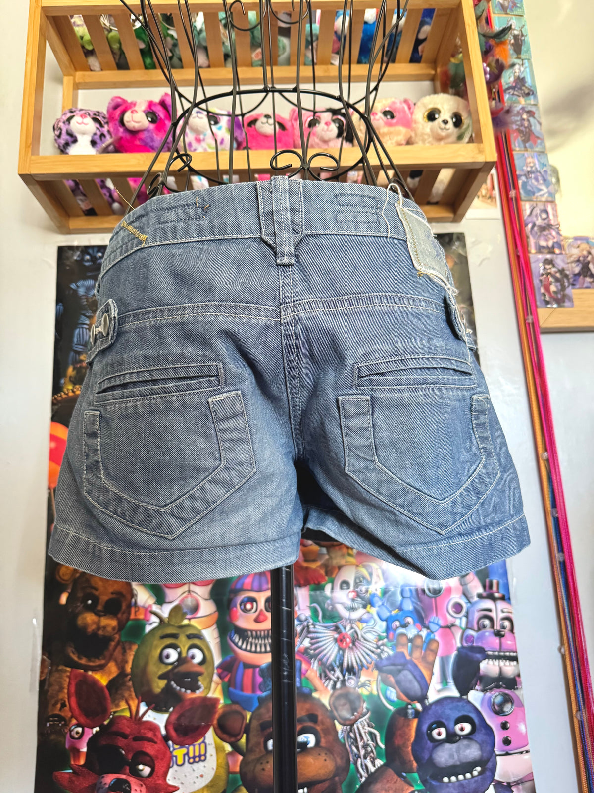 y2k vintage low waisted medium wash denim mini shorts