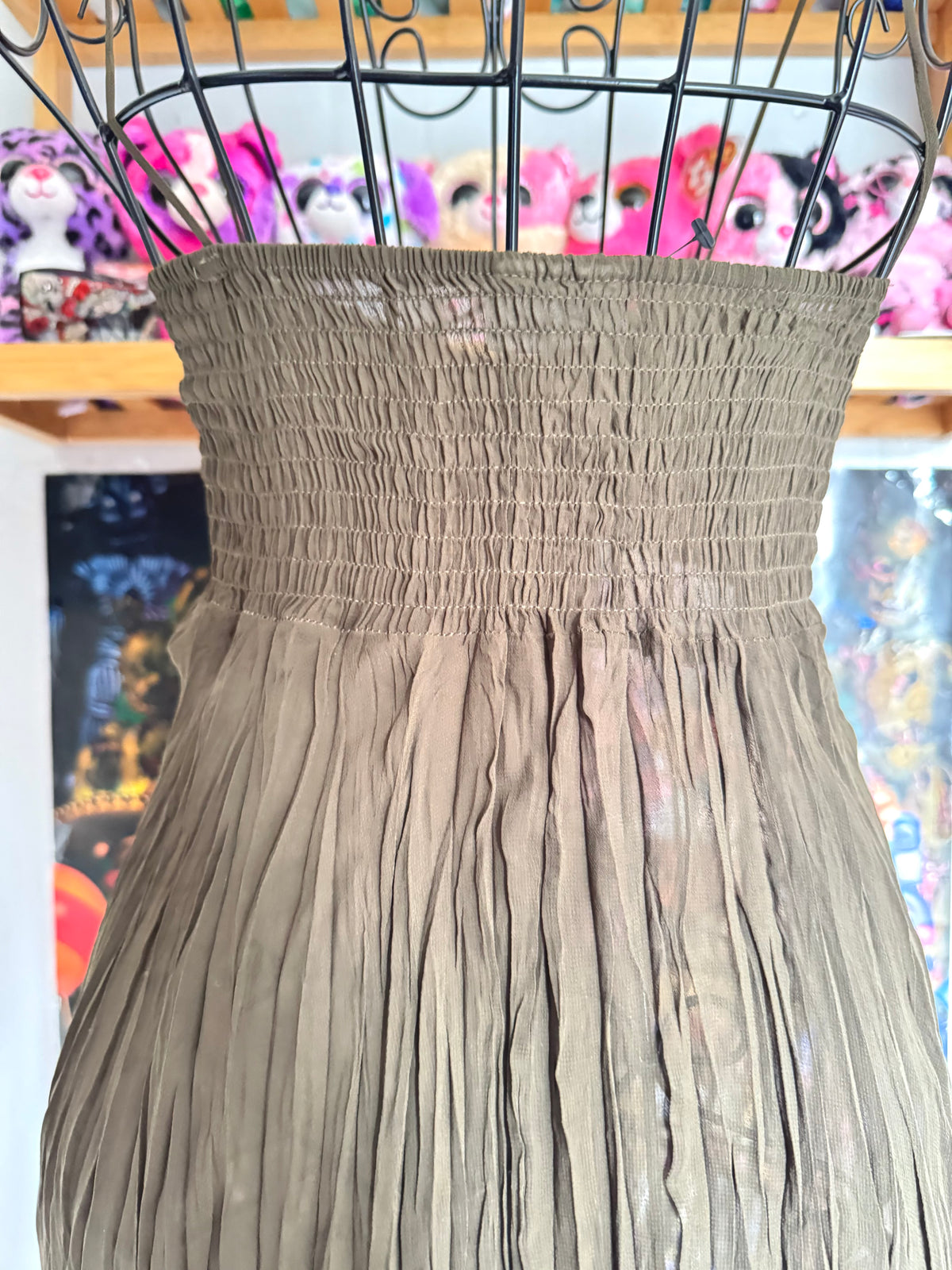 y2k vintage khaki forest fairy floaty asymmetrical hem cami top