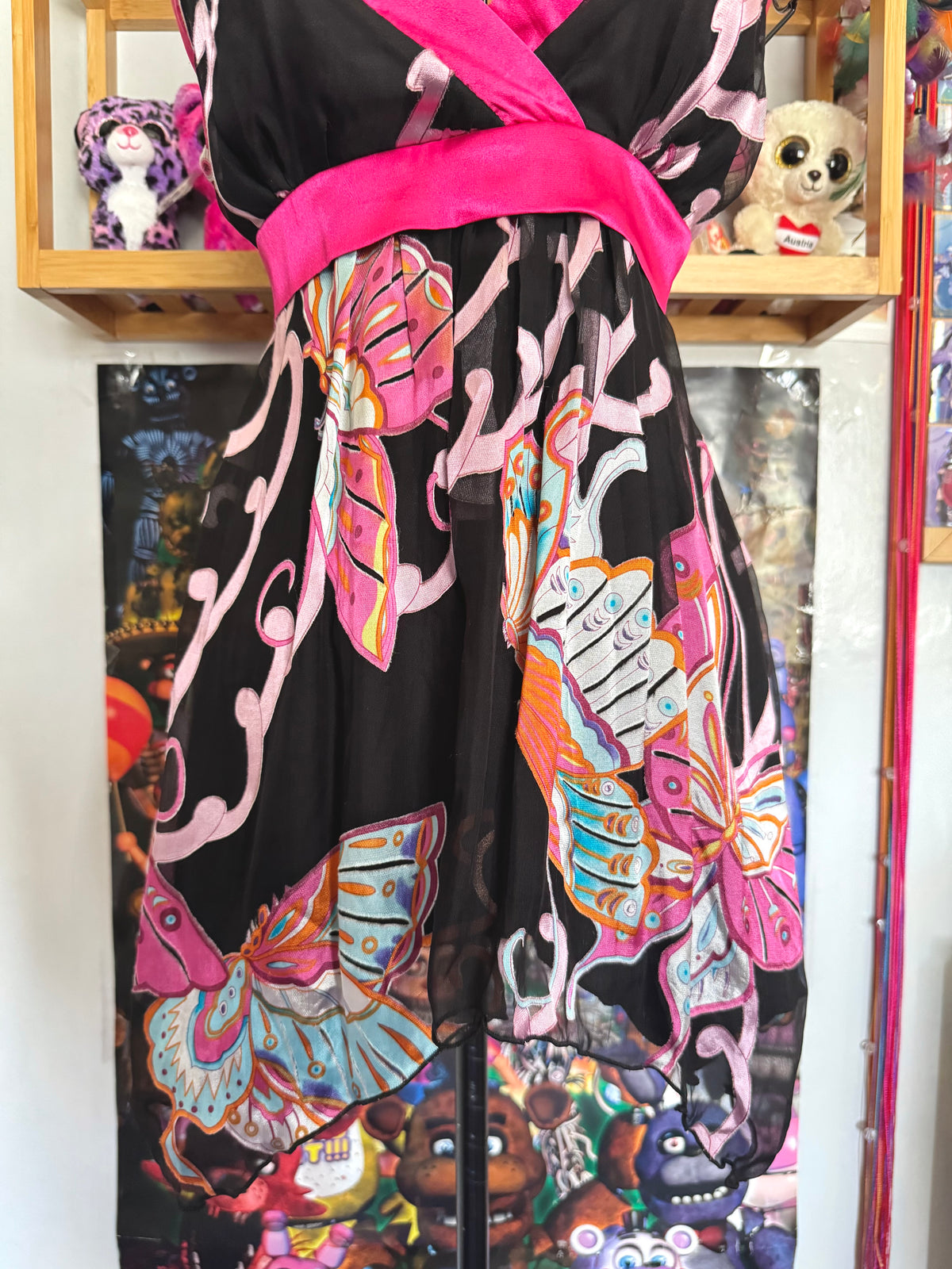 y2k vintage silk black and pink tie back butterfly cami top