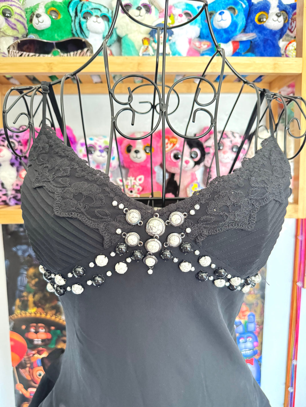 y2k vintage black silk fitted asymmetrical fairy hem cami top