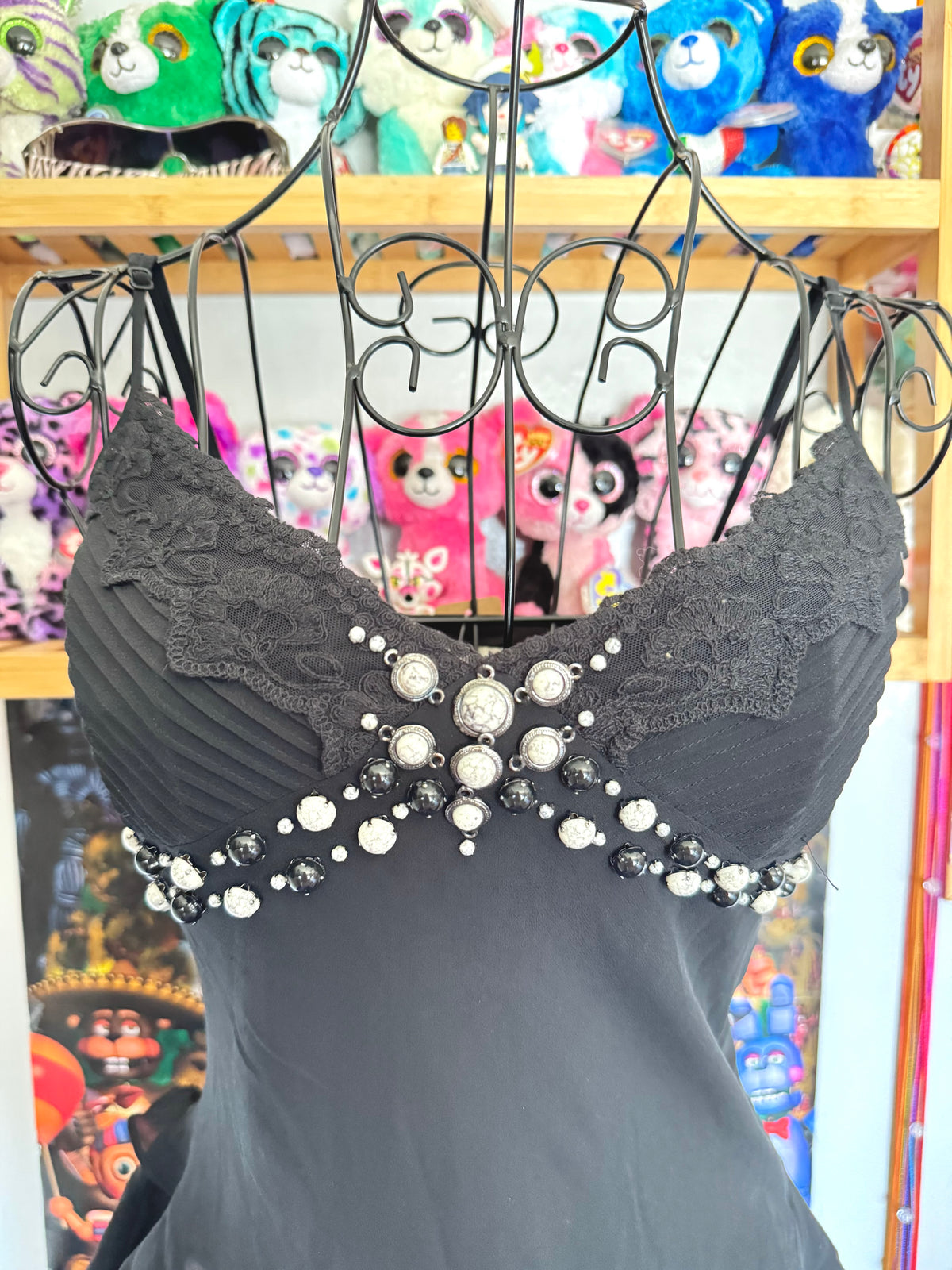 y2k vintage black silk fitted asymmetrical fairy hem cami top