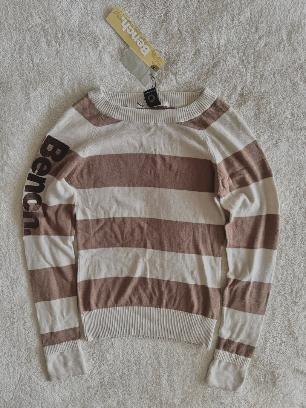 y2k vintage deadstock bnwt striped ribbed knit embroidered long sleeved top