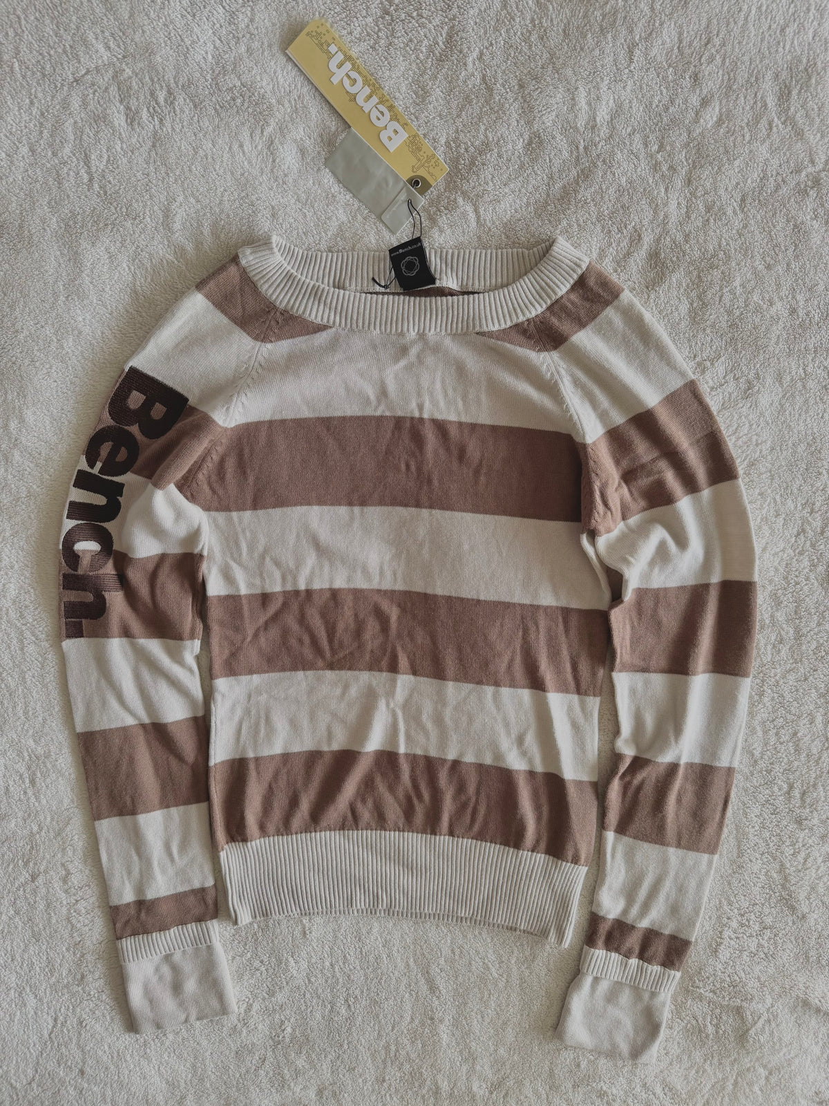 y2k vintage deadstock bnwt striped ribbed knit embroidered long sleeved top