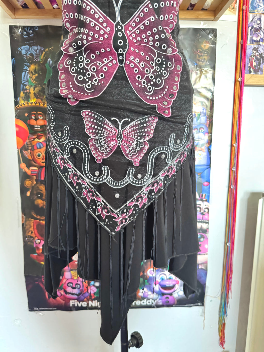 y2k vintage strapless fitted ruched asymmetrical fairy hem mini dress with butterfly mesh shawl