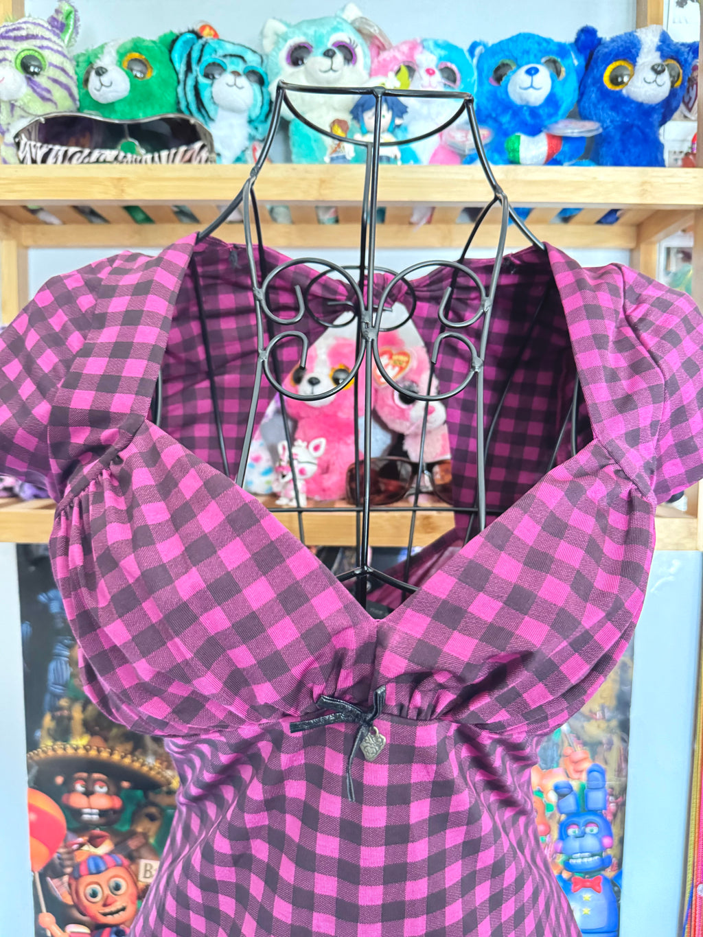 y2k vintage checkered fitted sweetheart cap sleeve top monster high vibes