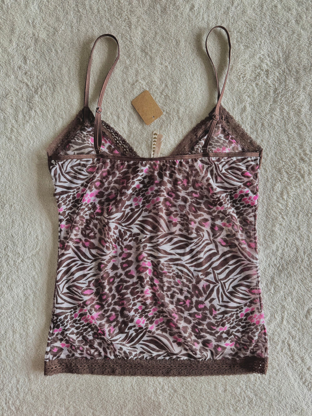 y2k vintage leopard and zebra print brown and hot pink sheer mesh cami top mcbling