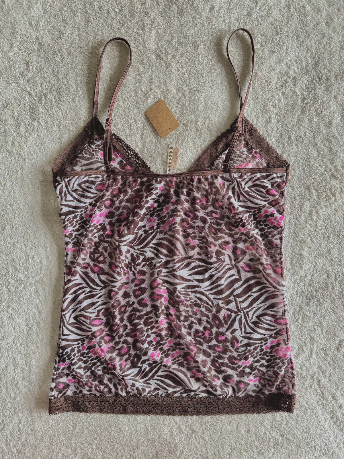 y2k vintage leopard and zebra print brown and hot pink sheer mesh cami top mcbling