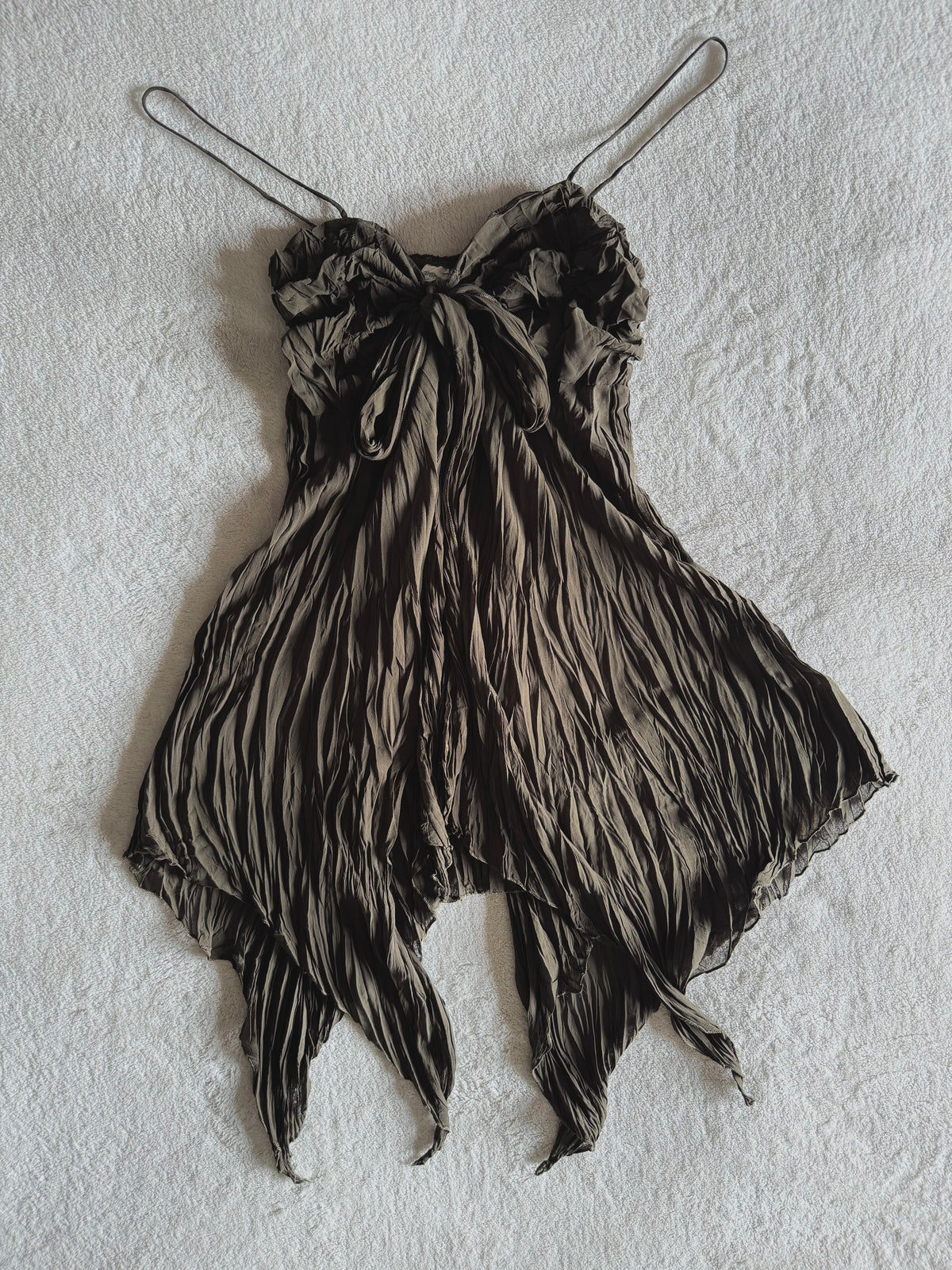 y2k vintage khaki forest fairy floaty asymmetrical hem cami top