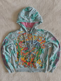 y2k vintage blue zip up drawstring neck hoodie with massive graphic front and back unisex