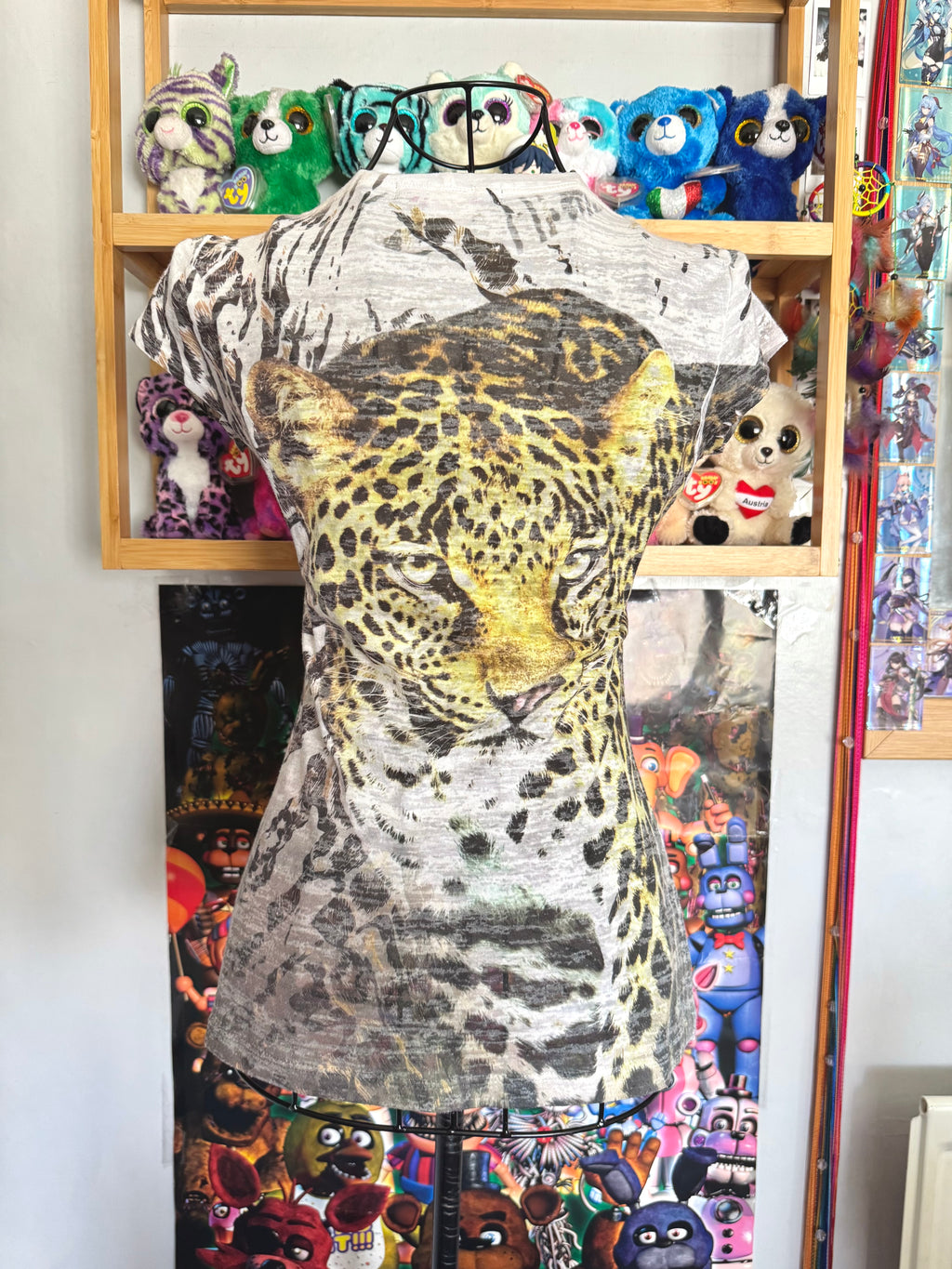 y2k vintage graphic leopard print sheer fitted tee affliction