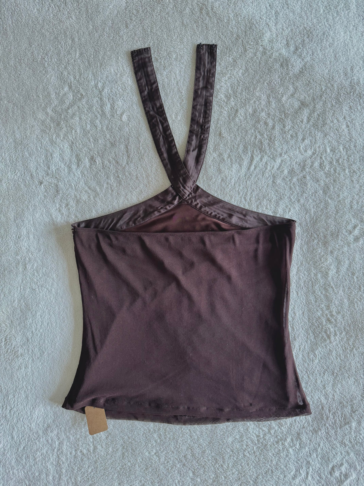 y2k vintage chocolate brown floral embroidered sequin halterneck fitted top fairycore