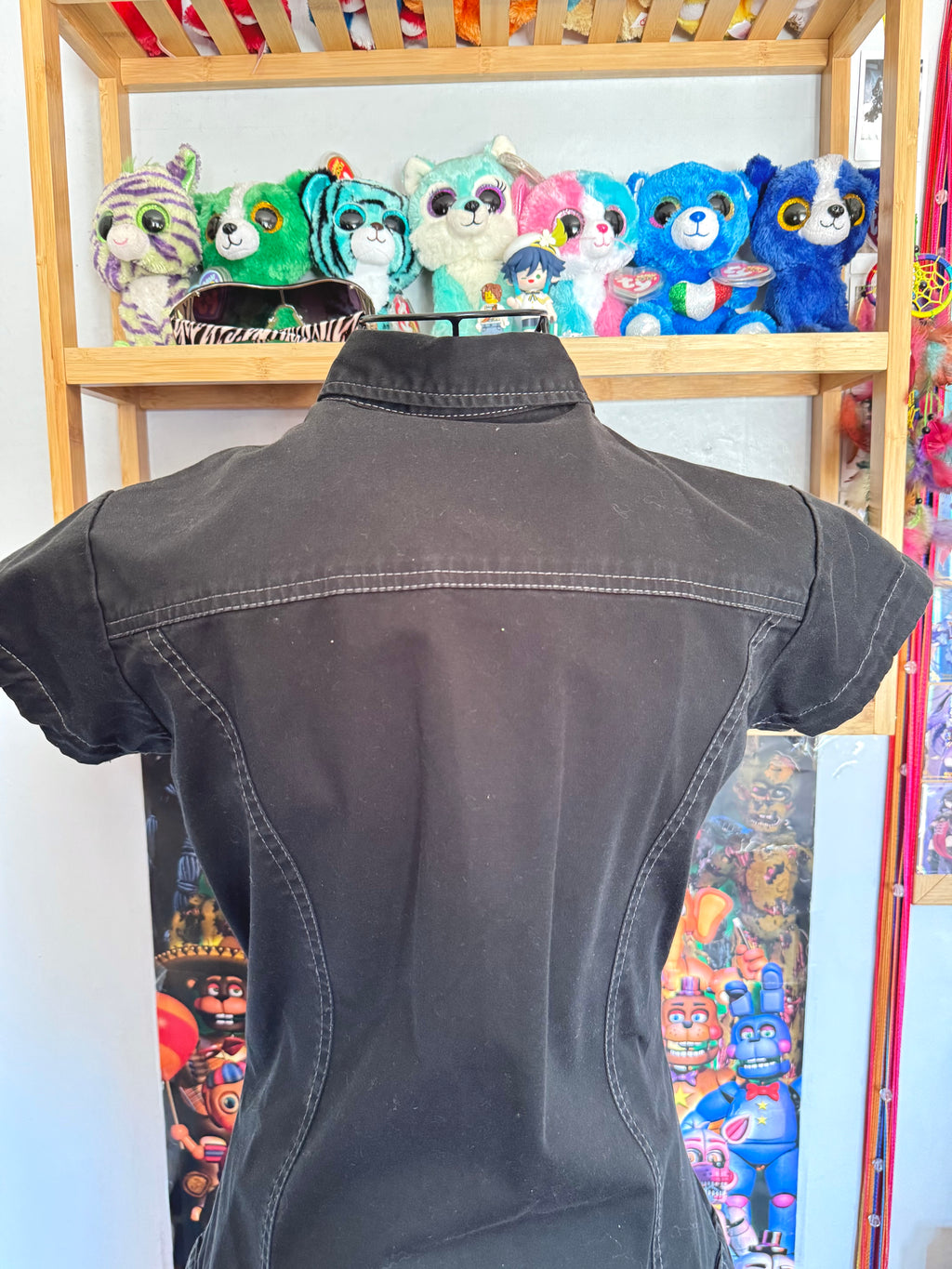 y2k vintage grungy black button up cargo utility style mini dress