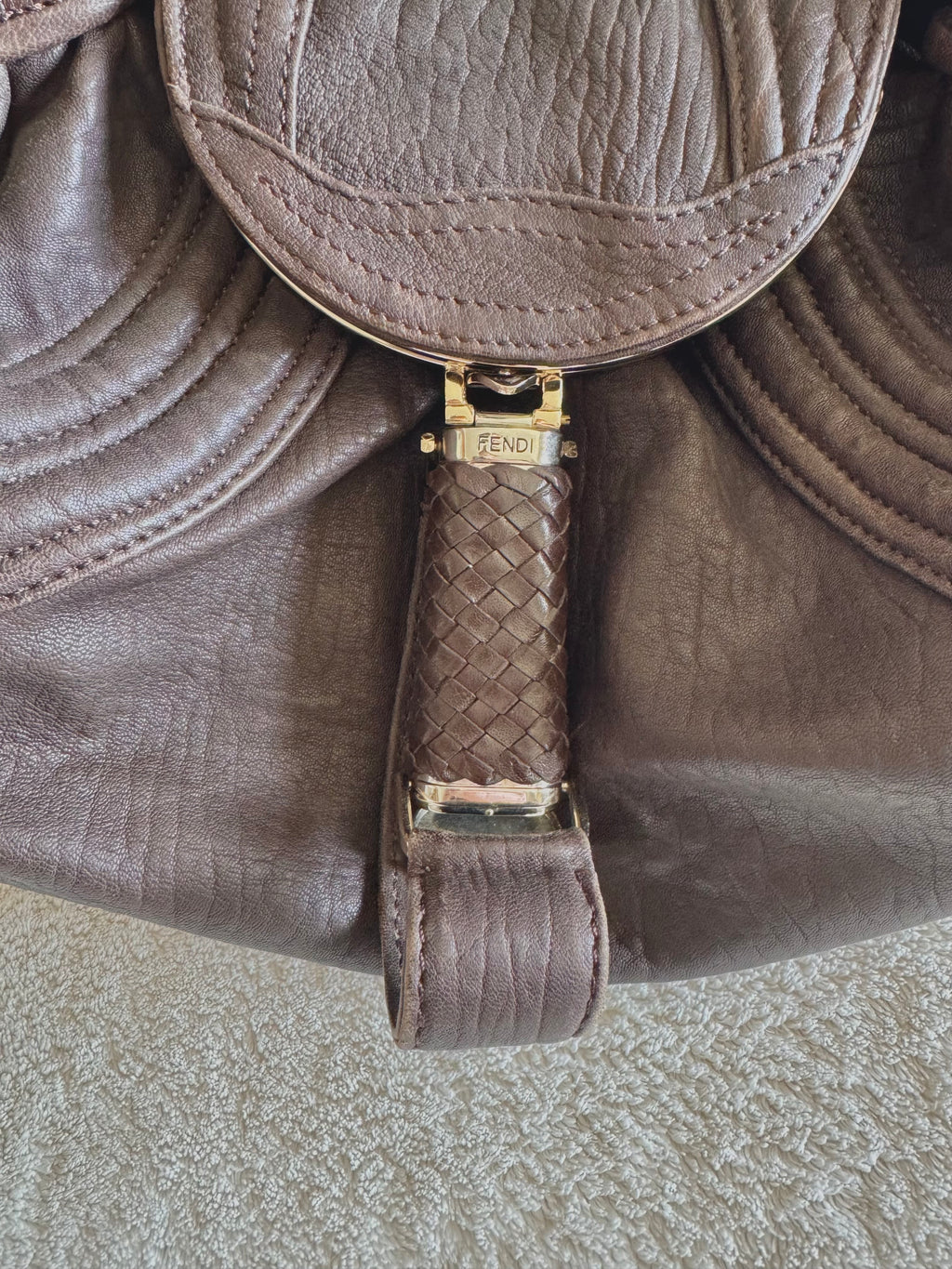 y2k vintage 2005 brown nappa calfskin leather boho slouchy Fendi Spy bag