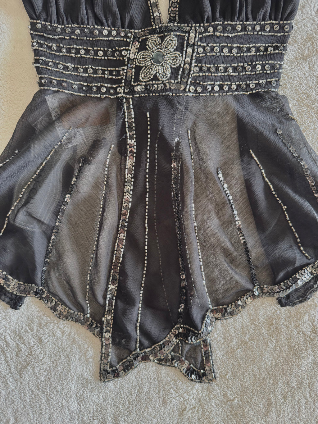 y2k vintage bnwt deadstock backless tie back sequin floral fairy top