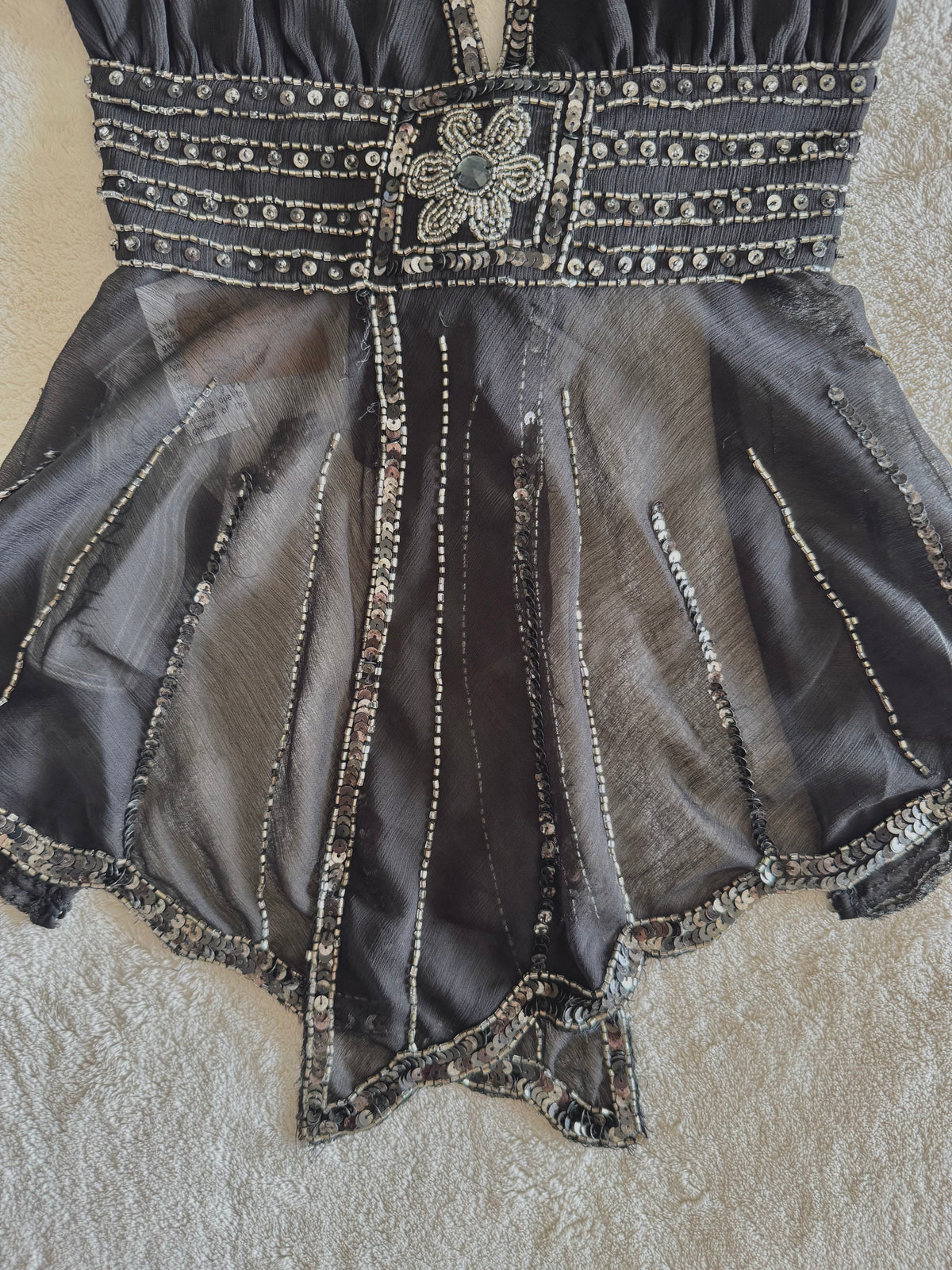 y2k vintage bnwt deadstock backless tie back sequin floral fairy top