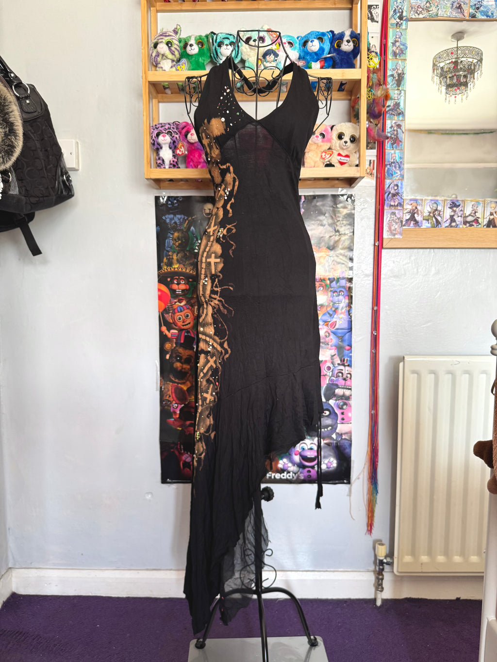 y2k vintage cotton and silk blend asymmetrical halterneck beaded dress