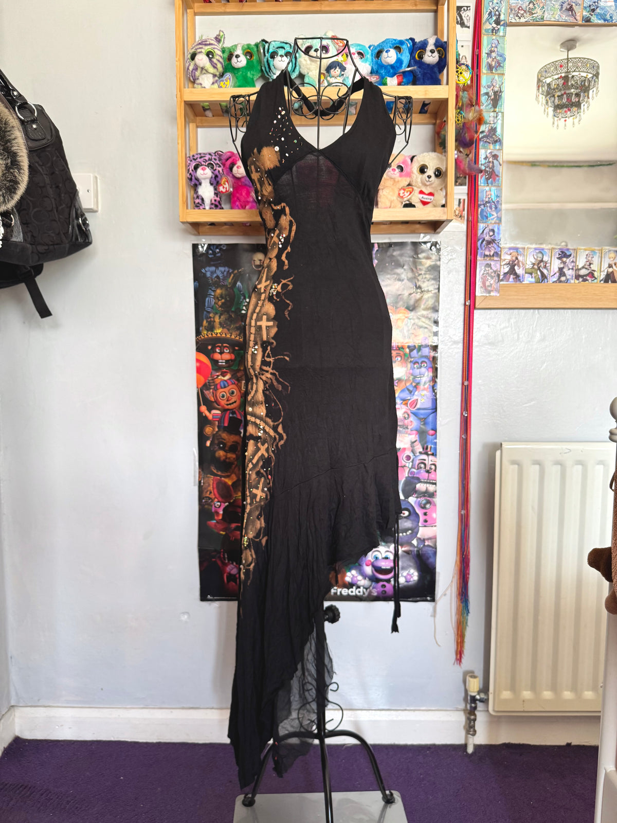 y2k vintage cotton and silk blend asymmetrical halterneck beaded dress