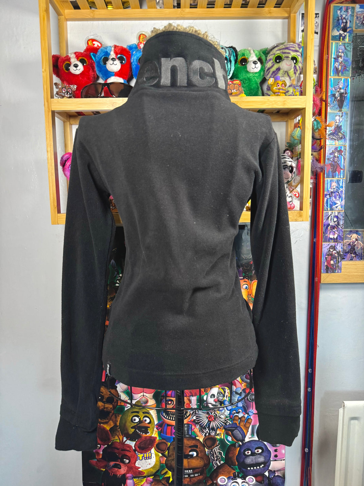 y2k vintage black asymmetrical zip up fluffy lined fleece jacket