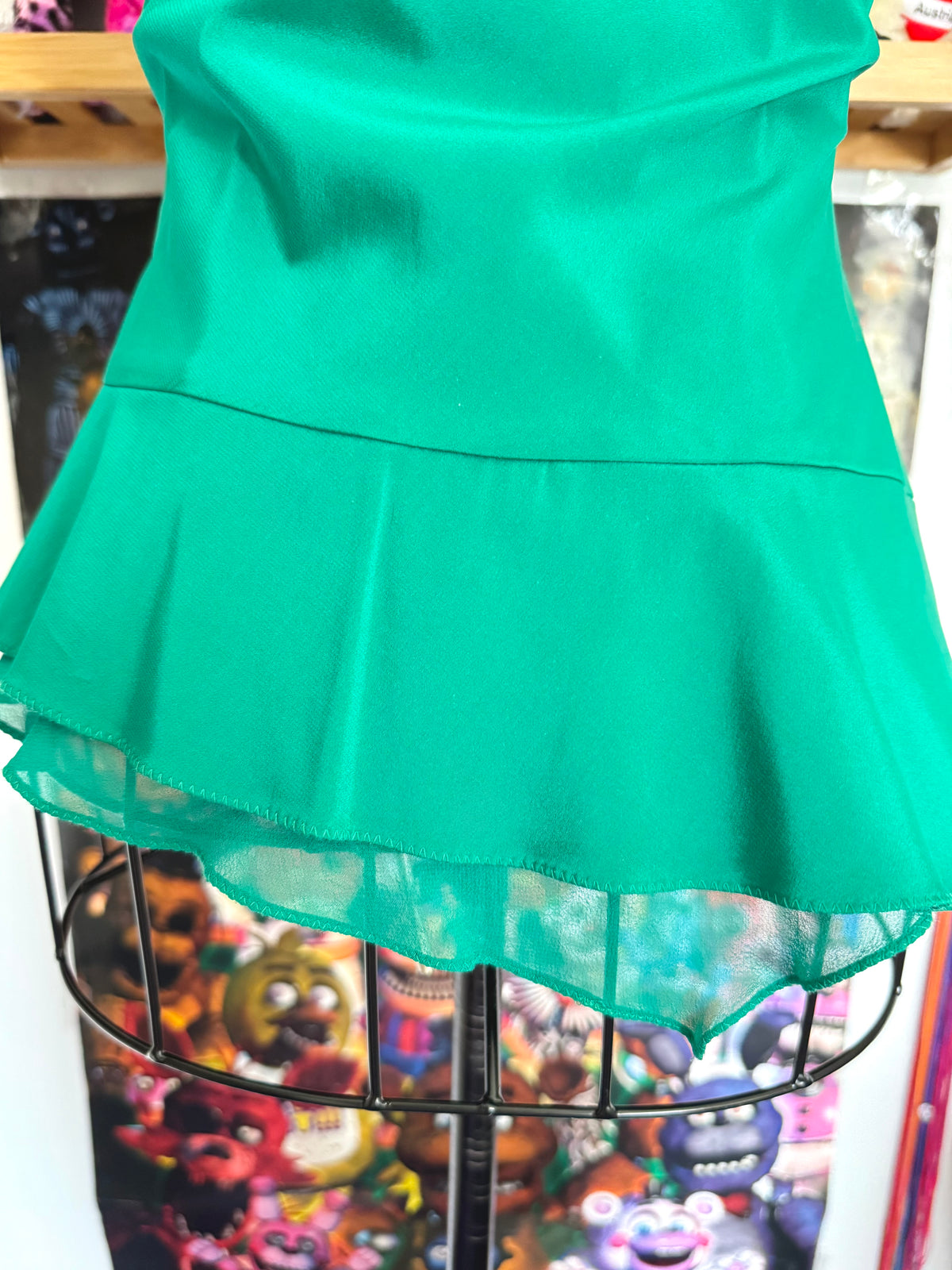 y2k vintage silk emerald green floral layered asymmetrical hem cami top