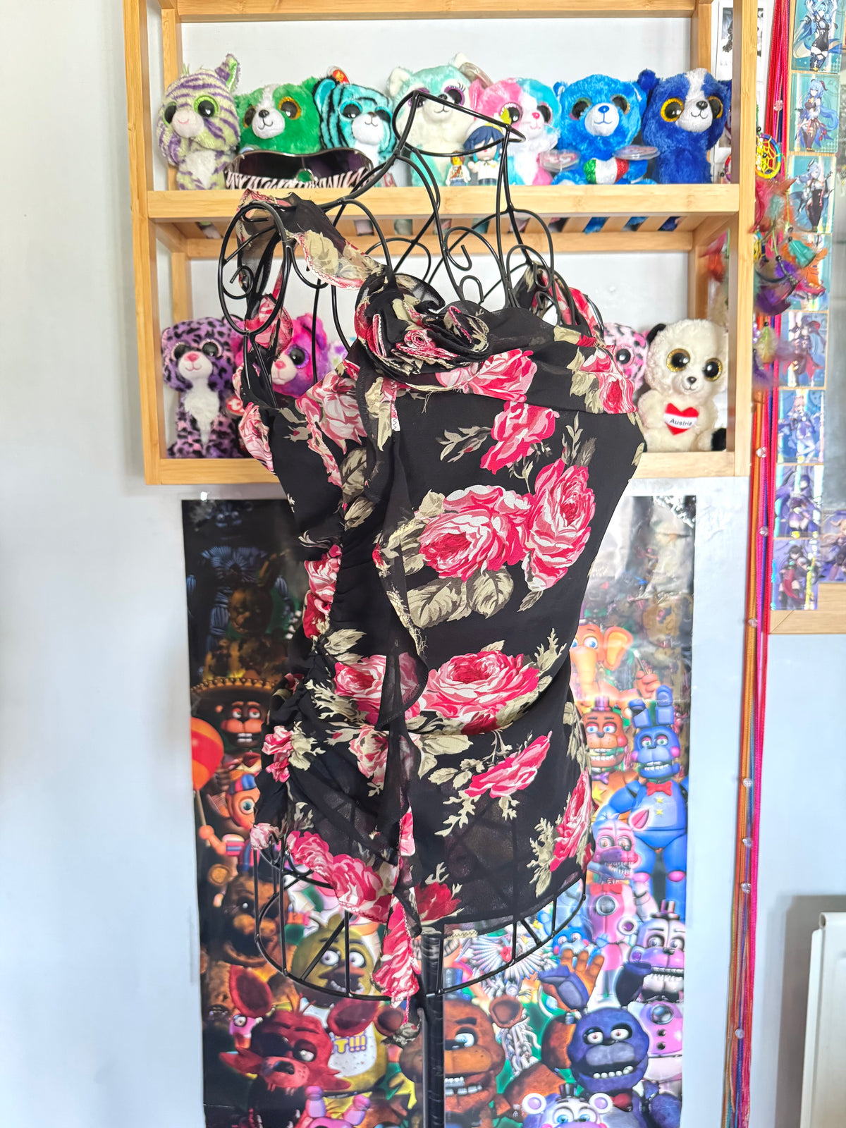 y2k vintage silk floral print ruched fitted cami top with rosette detail