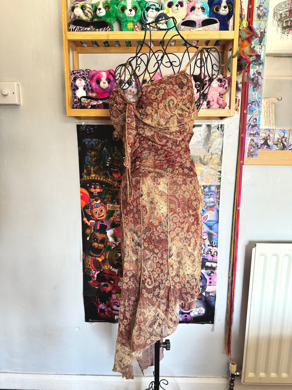 y2k vintage earthy fairy asymmetrical hem midaxi dress with glittery shimmer