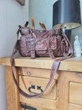 y2k vintage brown real leather golden hardware detail buckle shoulder bag