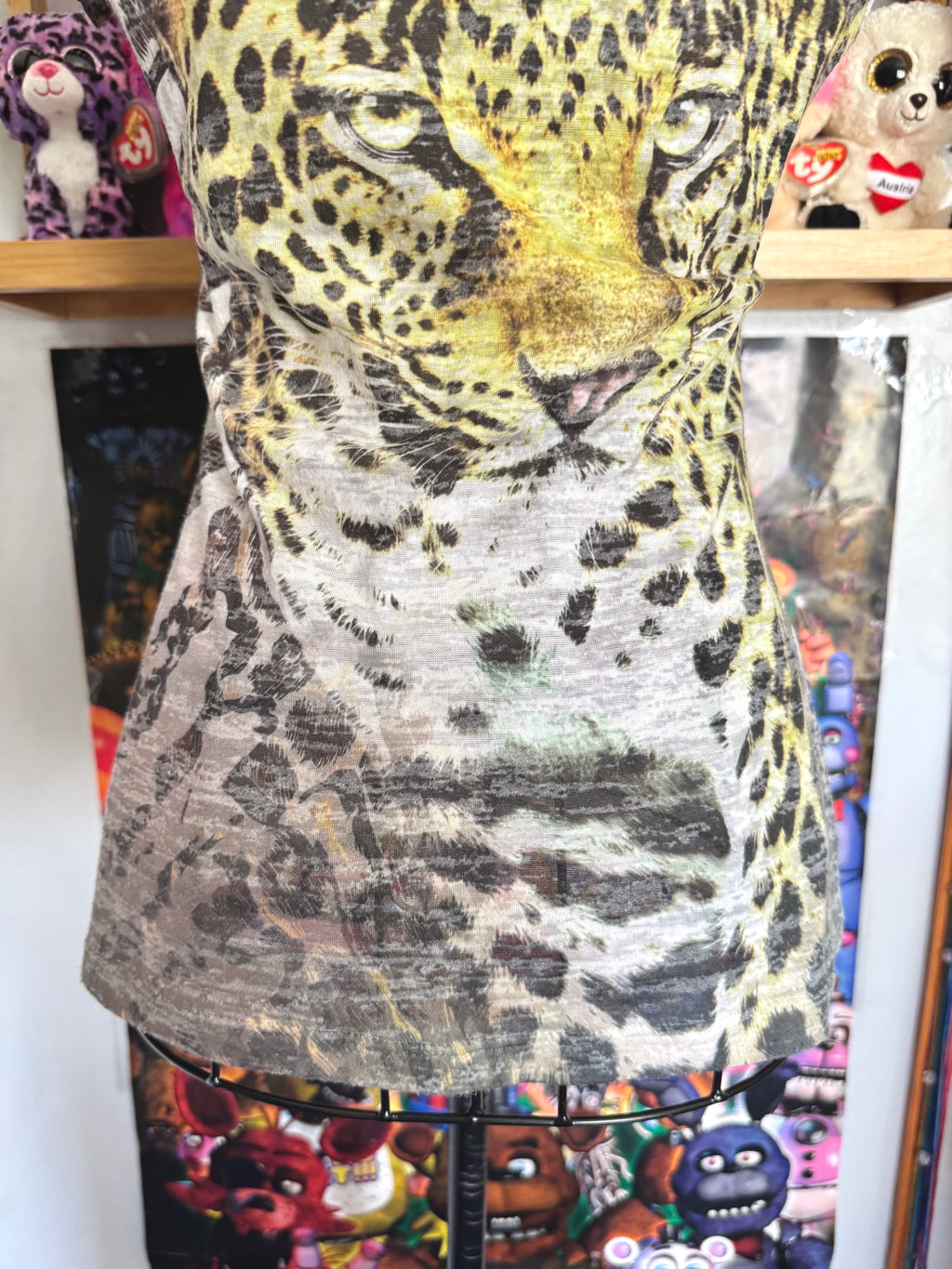 y2k vintage graphic leopard print sheer fitted tee affliction