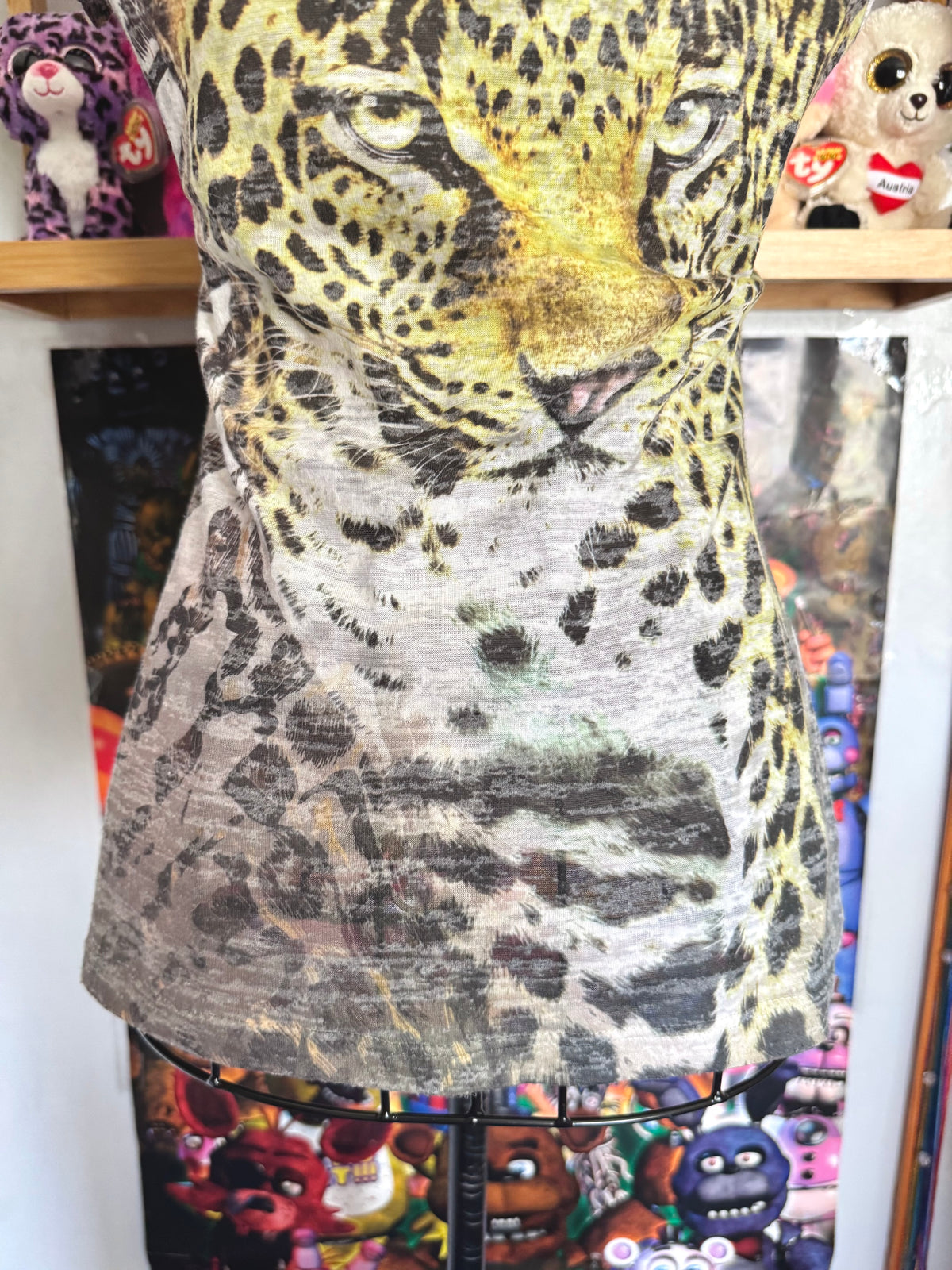 y2k vintage graphic leopard print sheer fitted tee affliction