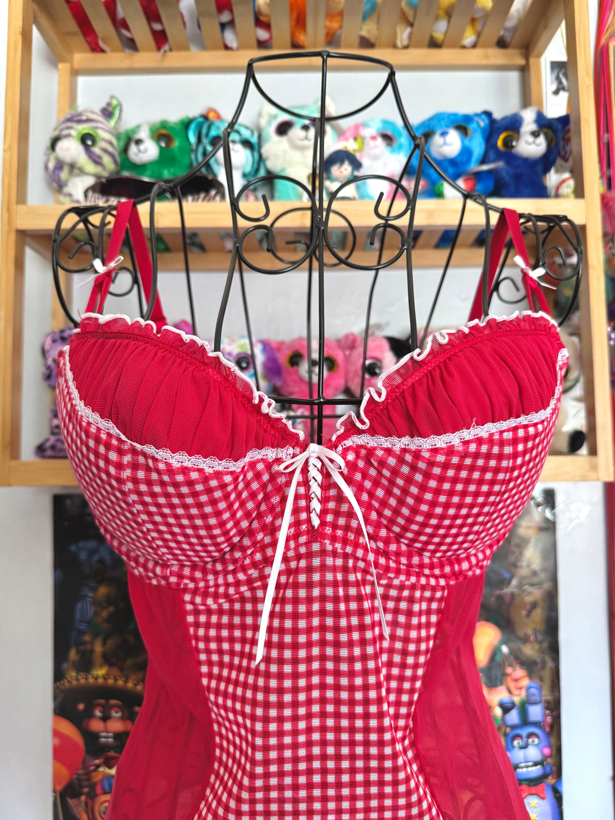 y2k vintage gingham red and white fitted mesh cami top coquette
