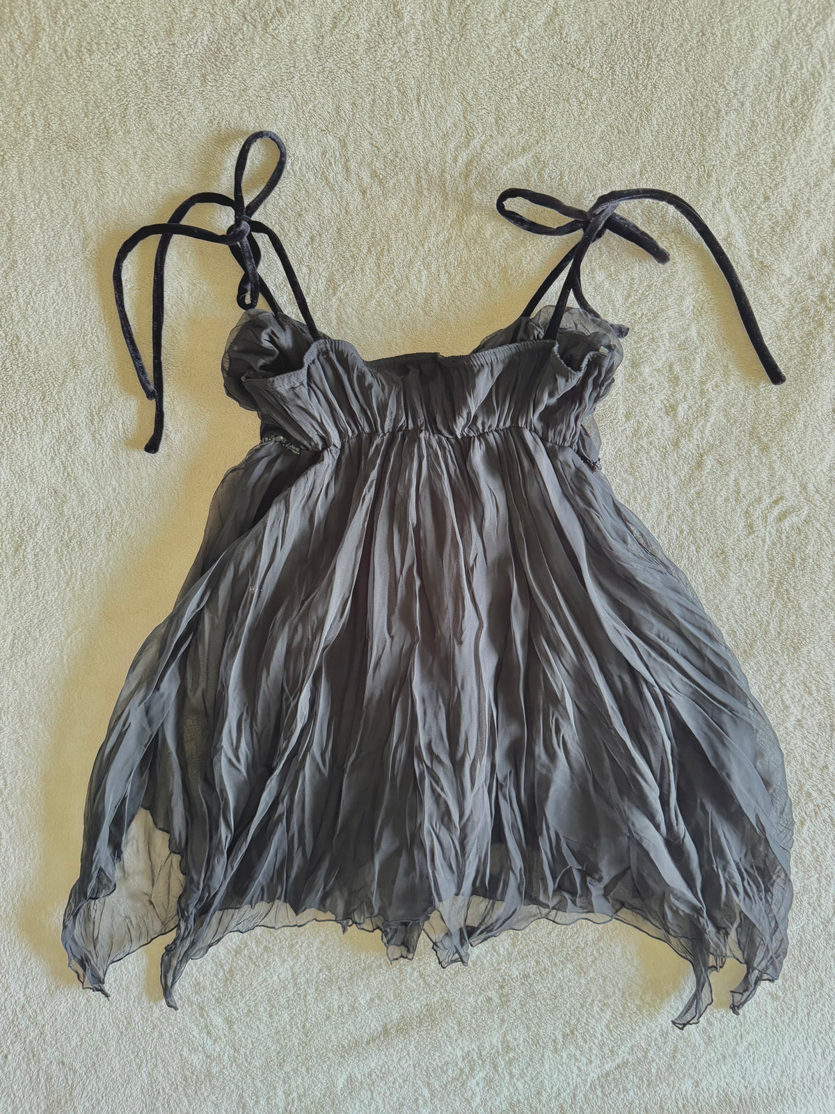 y2k vintage black and grey layered floaty babydoll cami top with velvet accents
