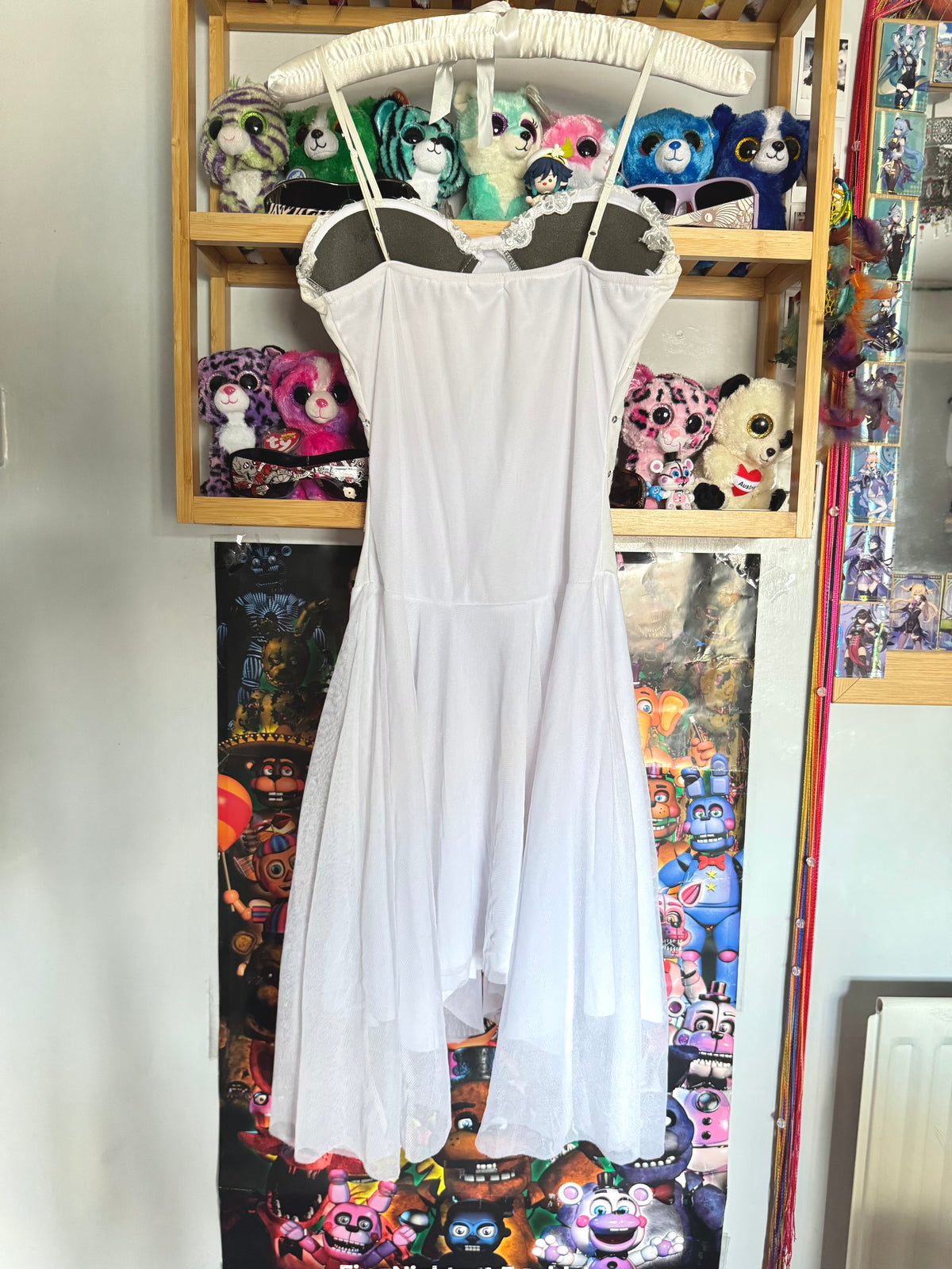 y2k vintage white mesh lace front sequin mini dress with hanky fairy hem