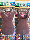 y2k vintage chocolate brown ruched fitted lace back cami top