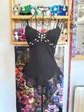 y2k vintage black silk fitted asymmetrical fairy hem cami top
