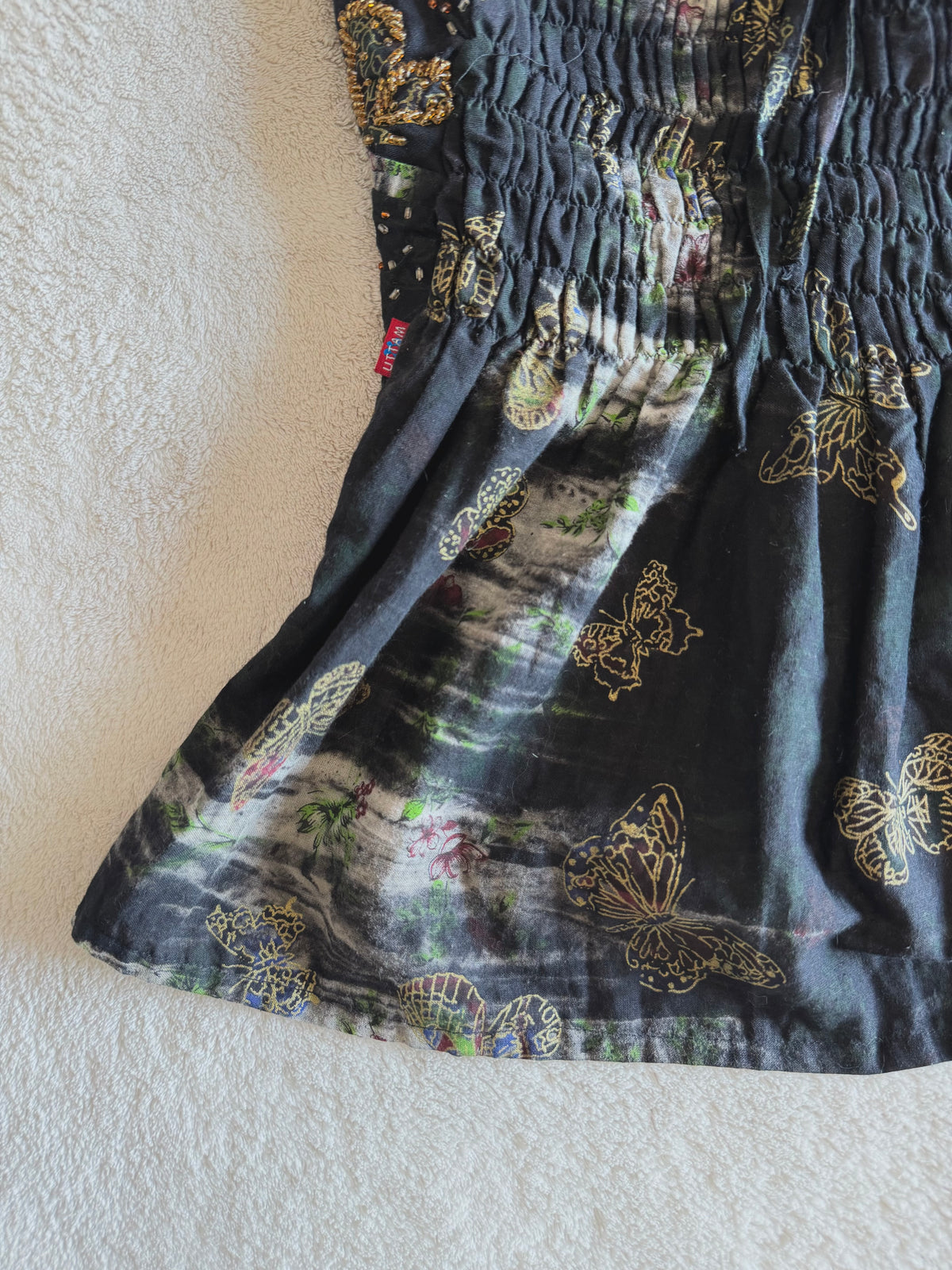 y2k vintage intentionally faded cotton handmade halterneck butterfly beaded cami top