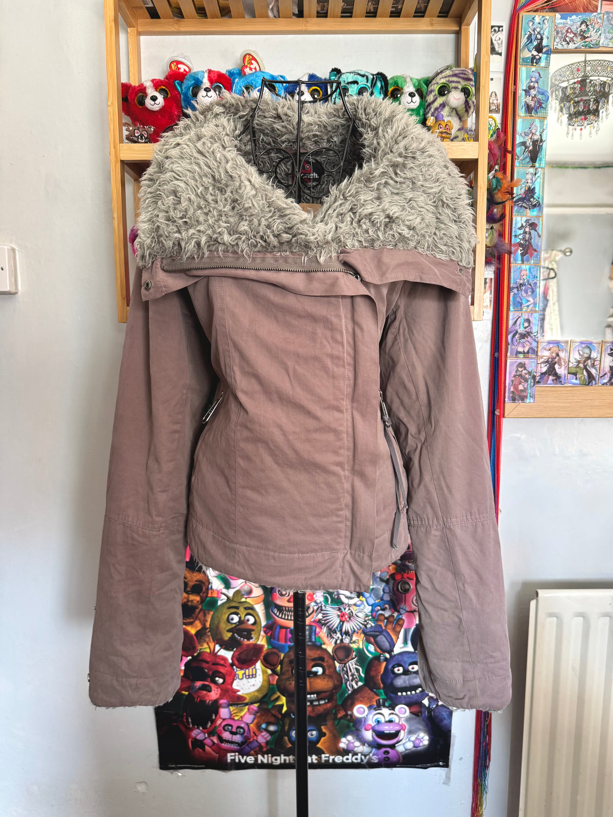 y2k vintage chocolate brown fitted faux fur lined zip up jacket