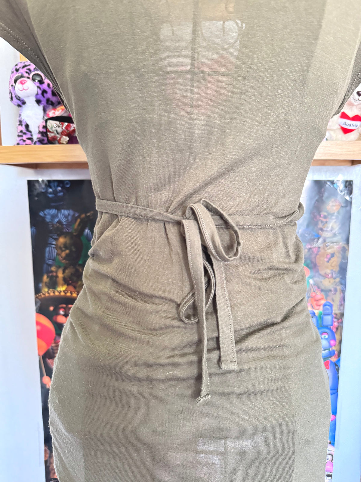 y2k vintage fitted tie back khaki green military inspired top