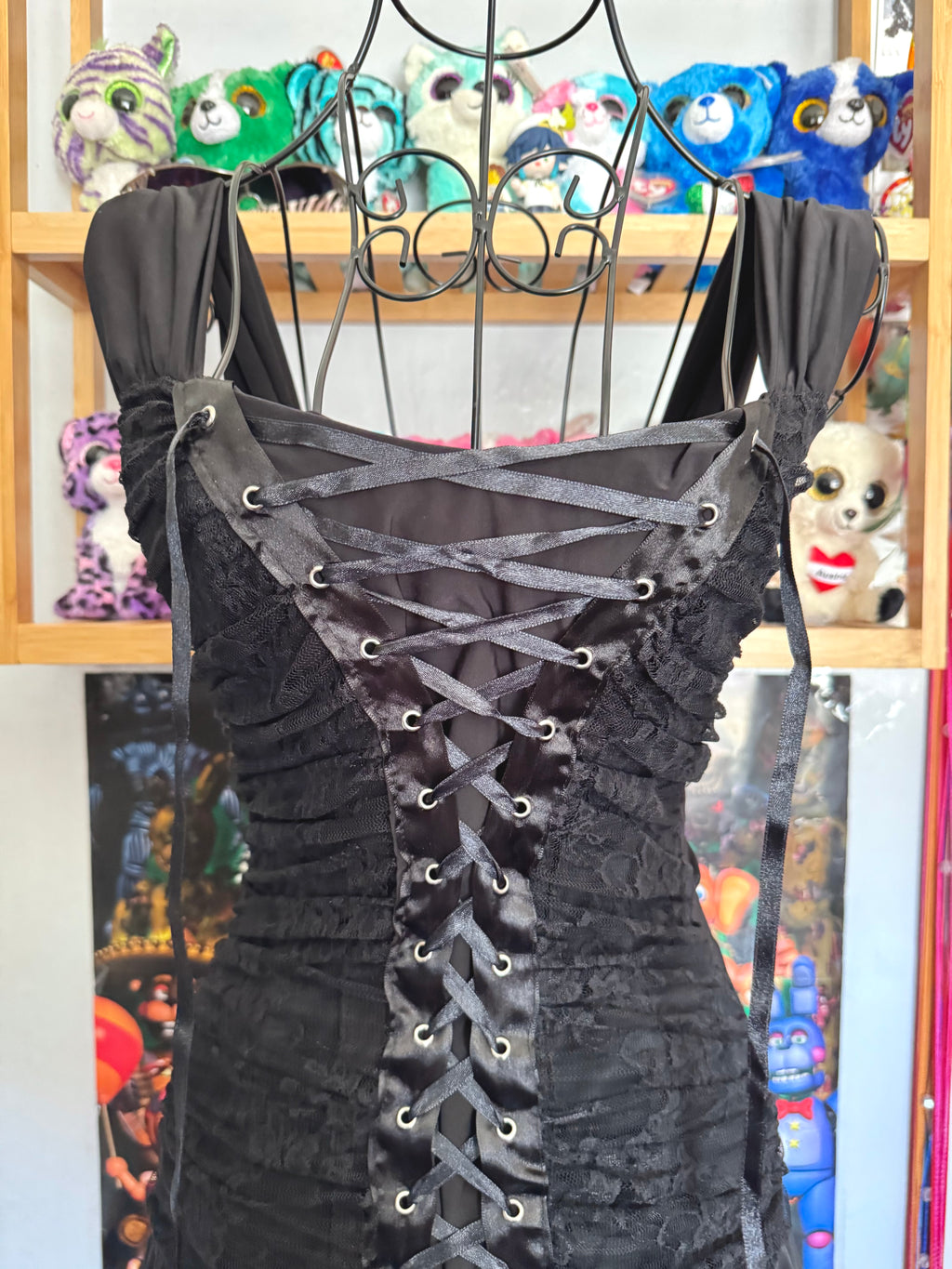 y2k vintage BNWT deadstock fitted ruched lace up ruffle mini dress gothic