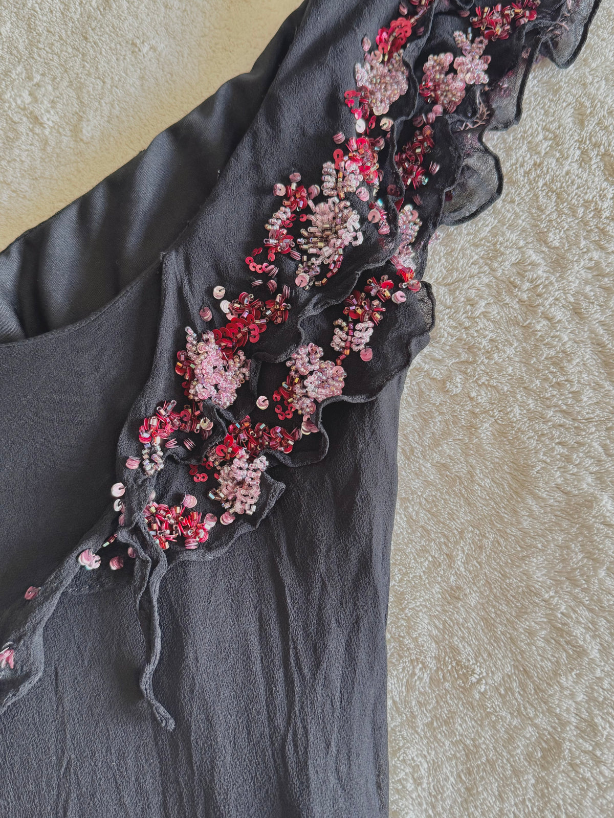 vintage 90’s silk black fairy hanky hem beaded mini dress