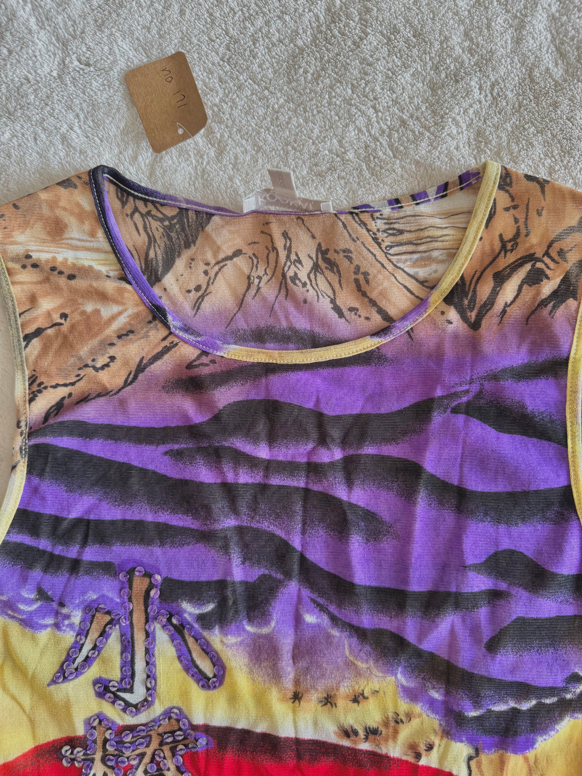 y2k vintage sheer mesh sequin embellished fitted sleeveless vest top