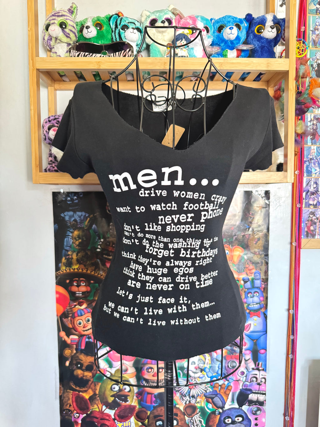 y2k vintage “men drive women crazy” graphic cropped and fitted vneck shirt