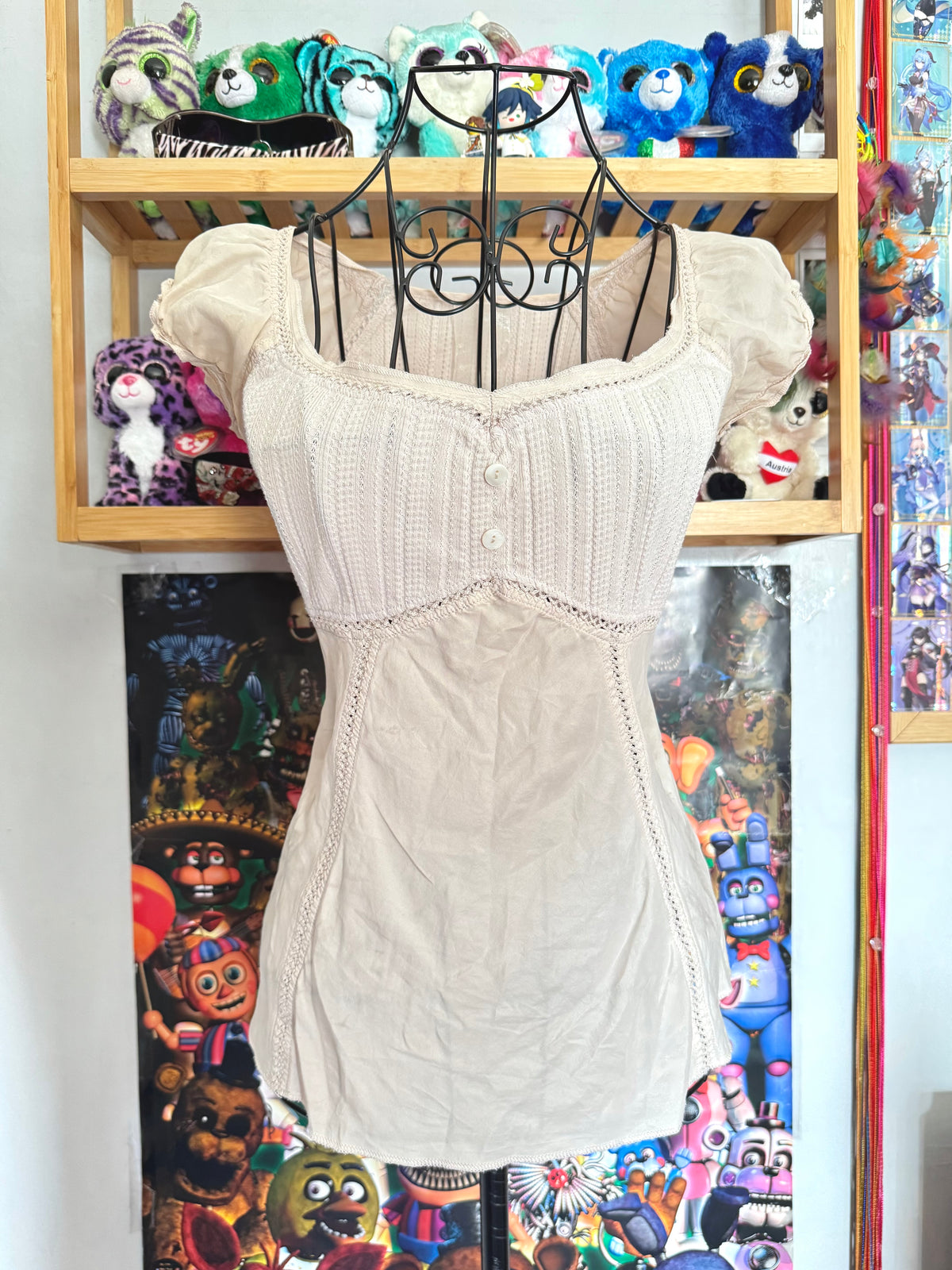y2k vintage cream babydoll cap sleeve top
