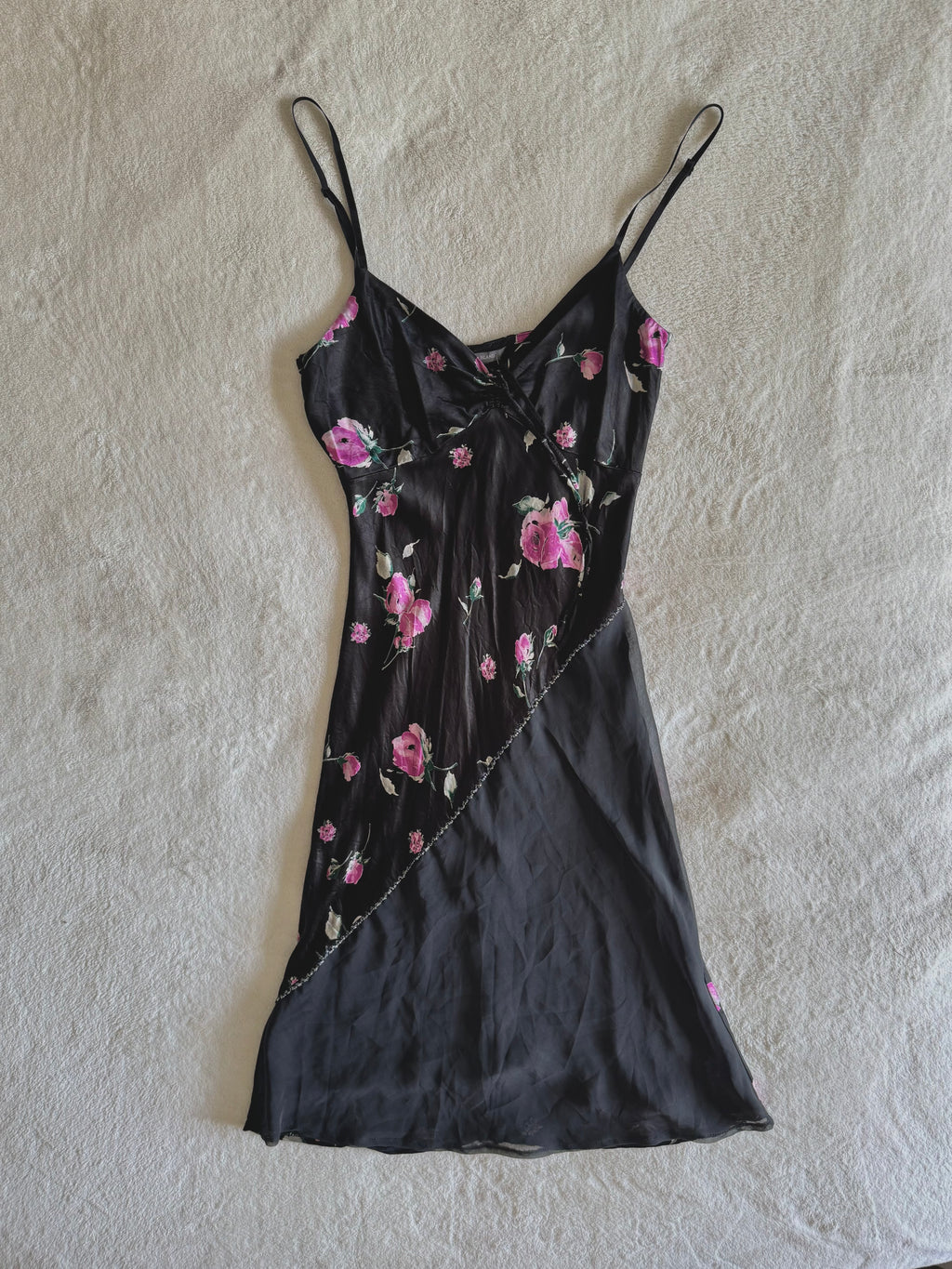 y2k vintage satin floral pattern asymmetric cut midi dress elegant